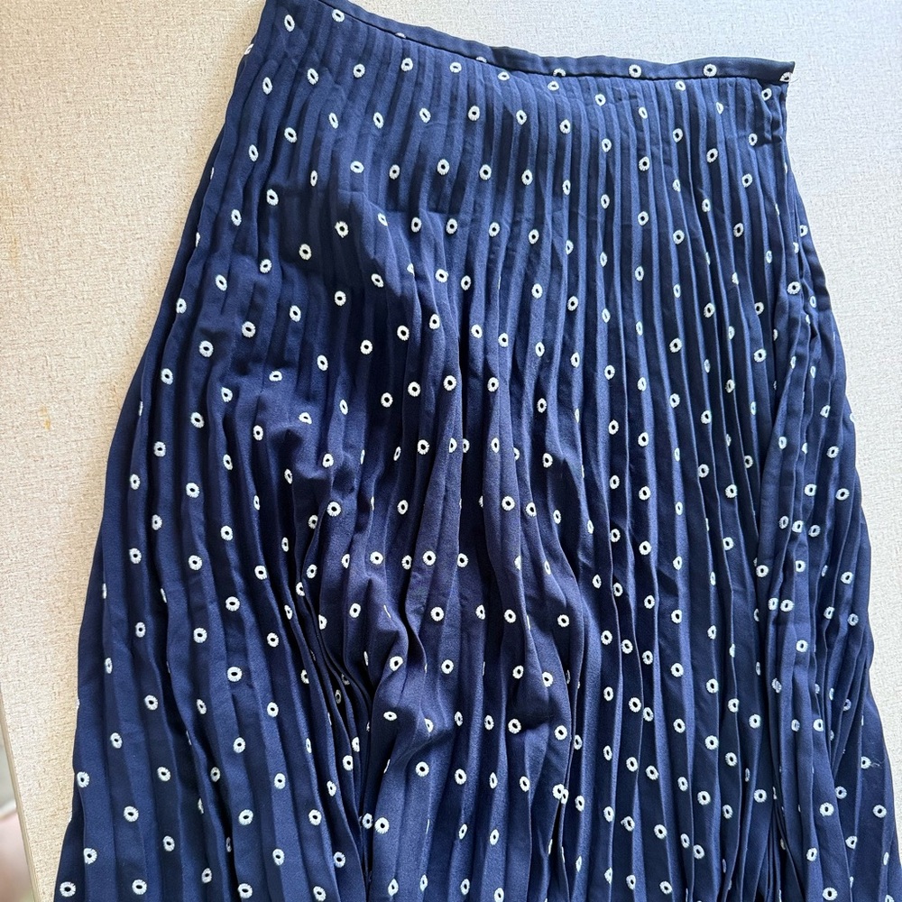 Navy Pleated Skirt with White Floral Dots
